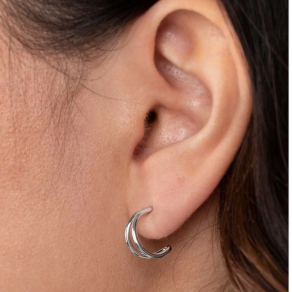 Charming Crescents Silver Hoop Earrings. NWT - Picture 2 of 3